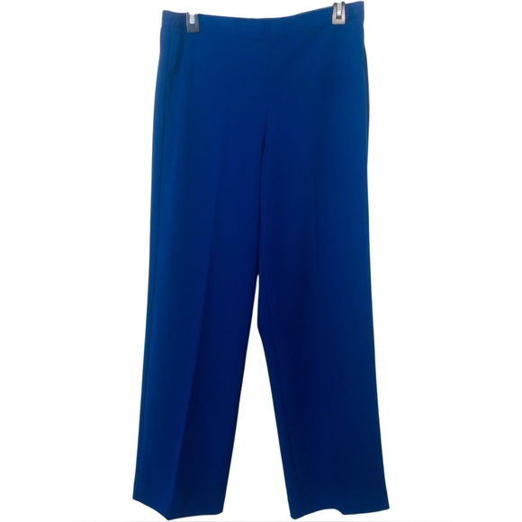 Alfred Dunner Elegant Royal Blue Satin Feel Flowy Wide Leg Small Pull on Pants - Picture 1 of 9